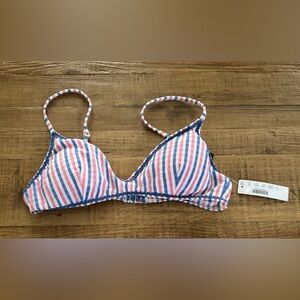 J. Crew Seersucker Pink, Blue & White Striped Bikini Top